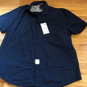 Large navy short sleeved button up